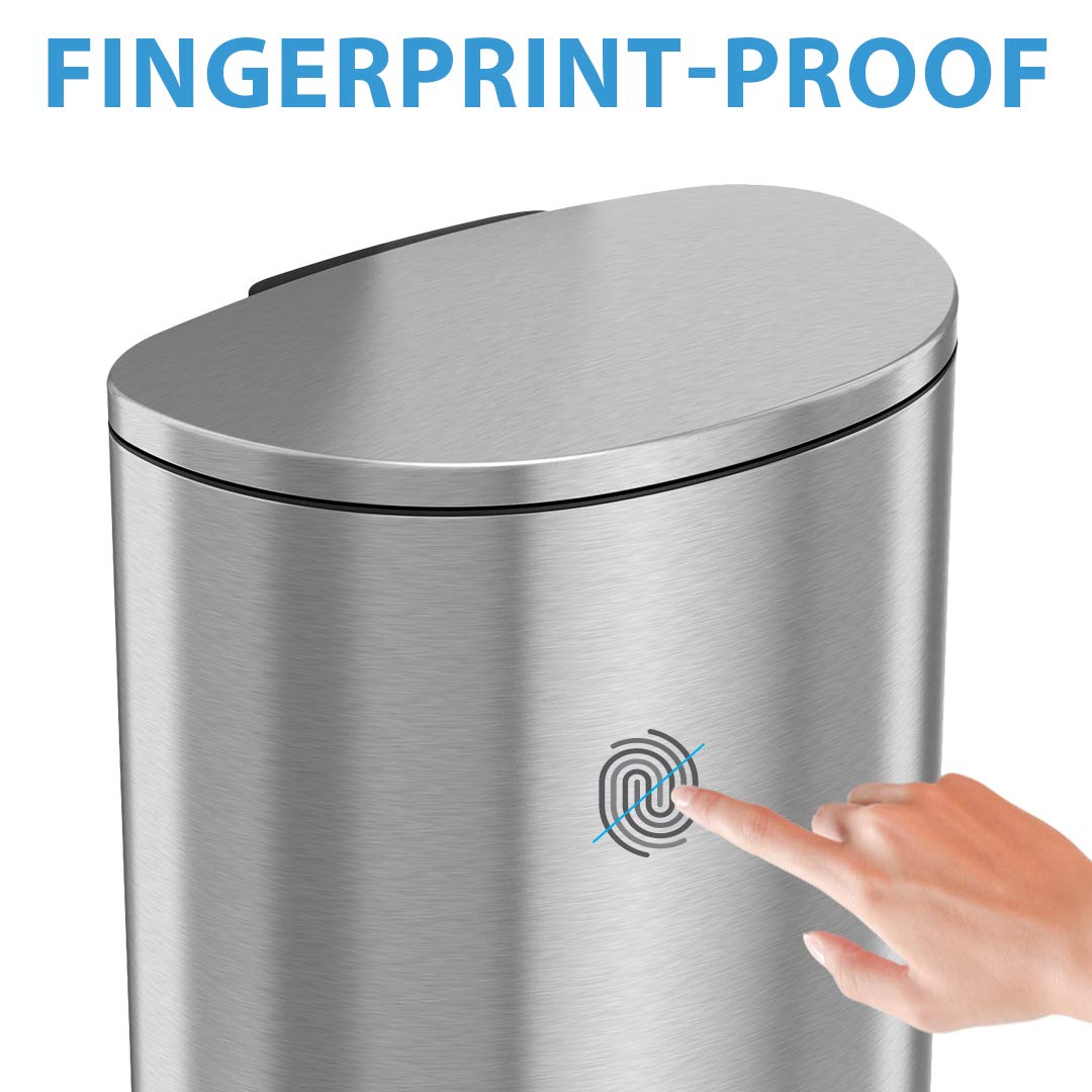 Itouchless 50 Liter Fingerprint Proof Pedal Garbage Bin, Space-Saving Design For Kitchen, Office, Home Softstep 13.2 Gallon Step